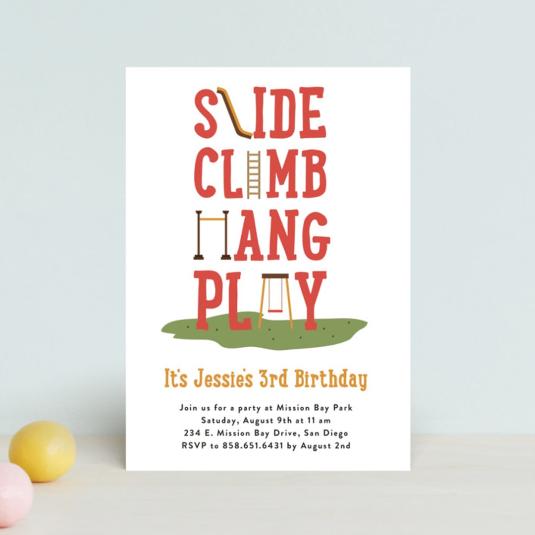"At The Playground" - Children's Birthday Party Invitations in Ketchup by Erica Krystek - Front