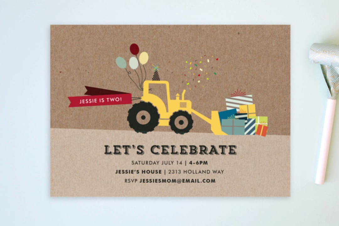 "Krafting a Party" - Children's Birthday Party Invitations in Kraft by Rebecca Bowen - Front