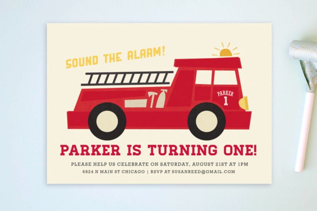 "Five Alarm" - Children's Birthday Party Invitations in Fire by Jessie Steury - Front