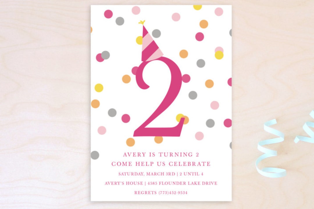 "Confetti Fun" - Children's Birthday Party Invitations in Hot Pink by Pretty Girl Designs - Front