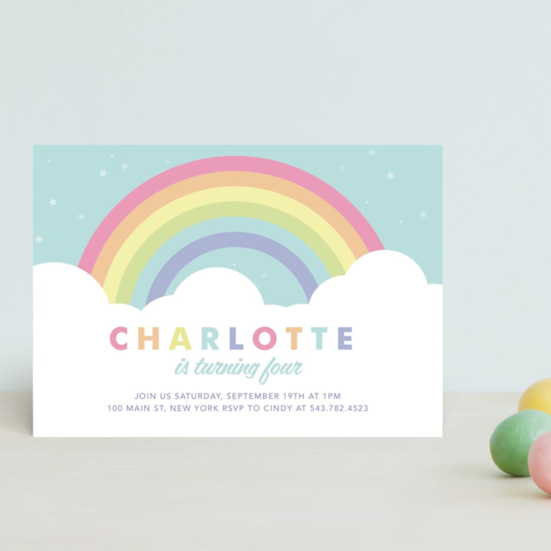 "Pastel Rainbow Sparkles" - Children's Birthday Party Invitations in Mint by Maria Alou - Front