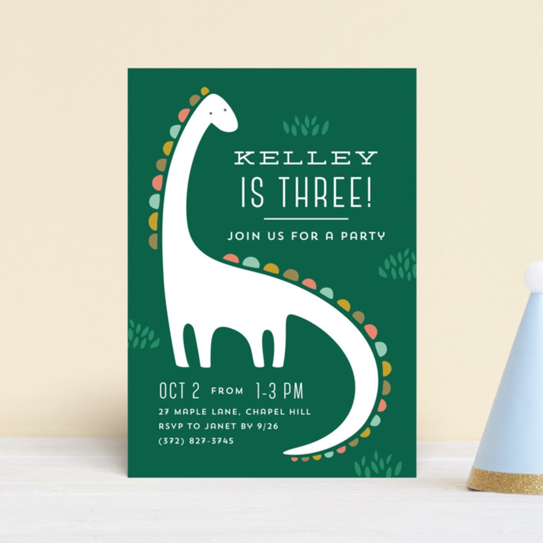 "Dinotastic" - Children's Birthday Party Invitations in Palm by Laura Hankins - Front