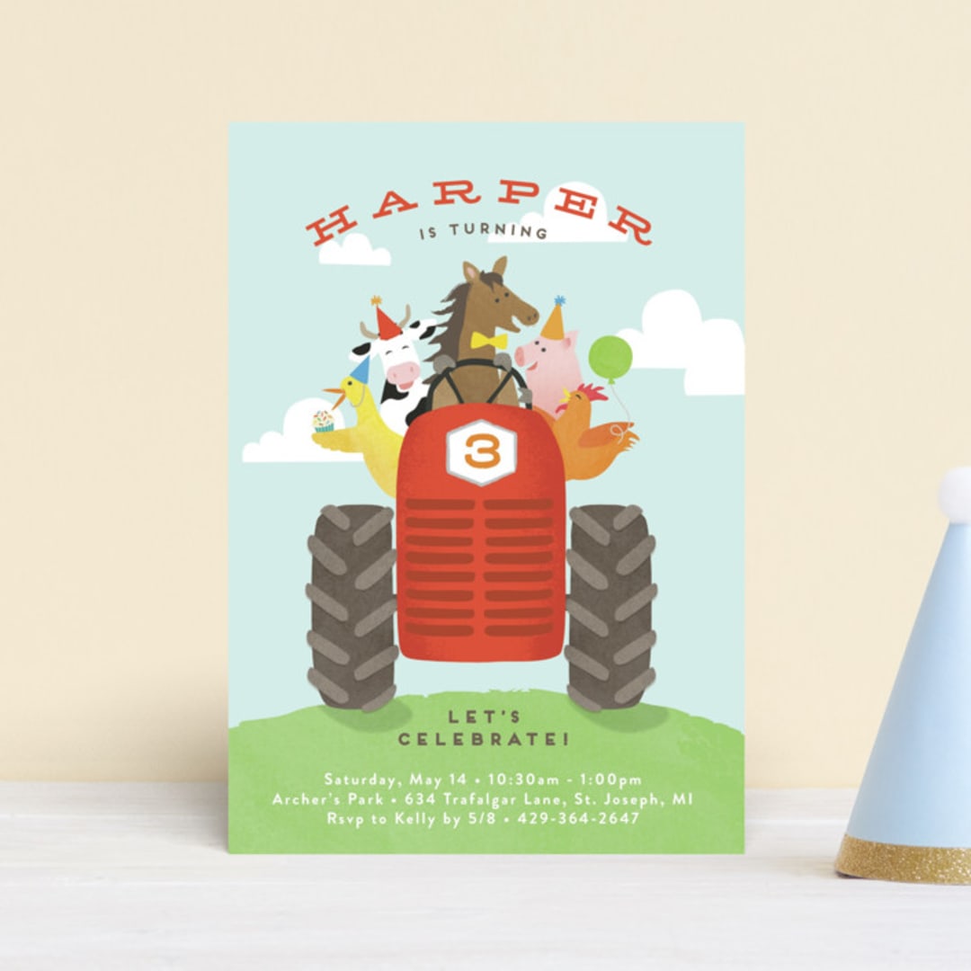 "farm animal friends" - Children's Birthday Party Invitations in Robin’s Egg by Jennifer Wick - Front