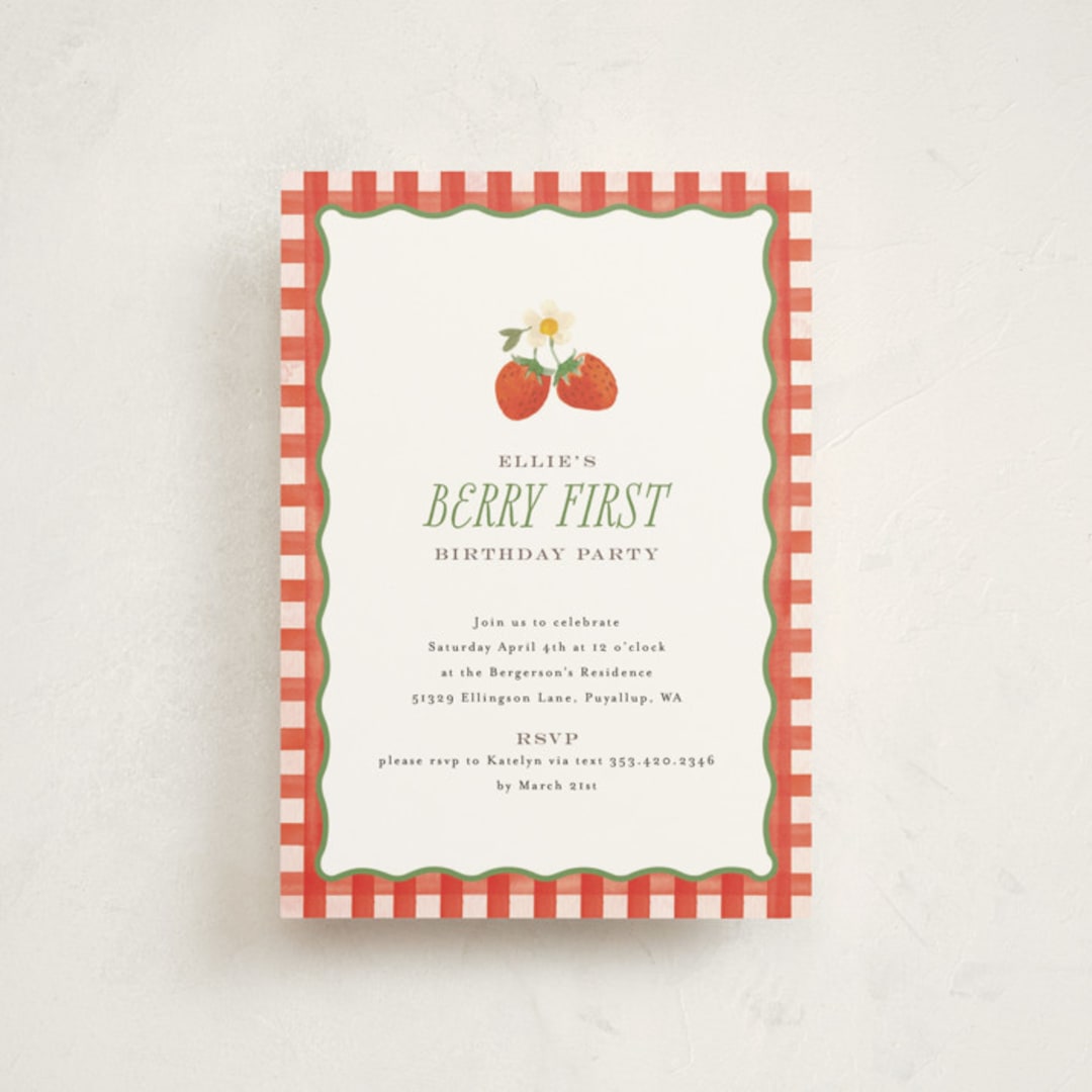 "So Berry Sweet" - Children's Birthday Party Invitations in Strawberry by Itsy Belle Studio - Front
