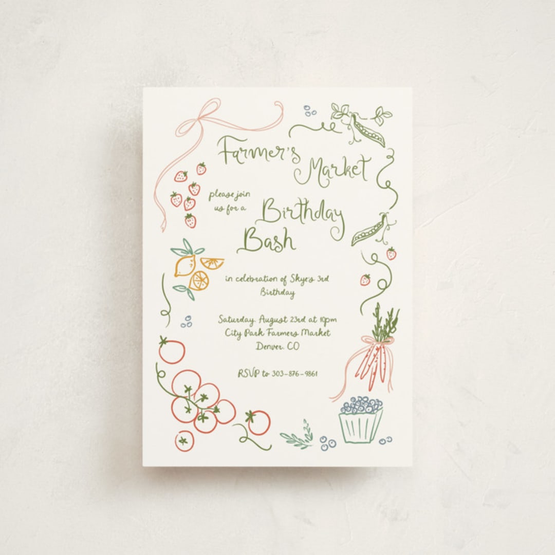 "Locally Grown Sketch" - Children's Birthday Party Invitations in Meadow by Jenna Holcomb - Front