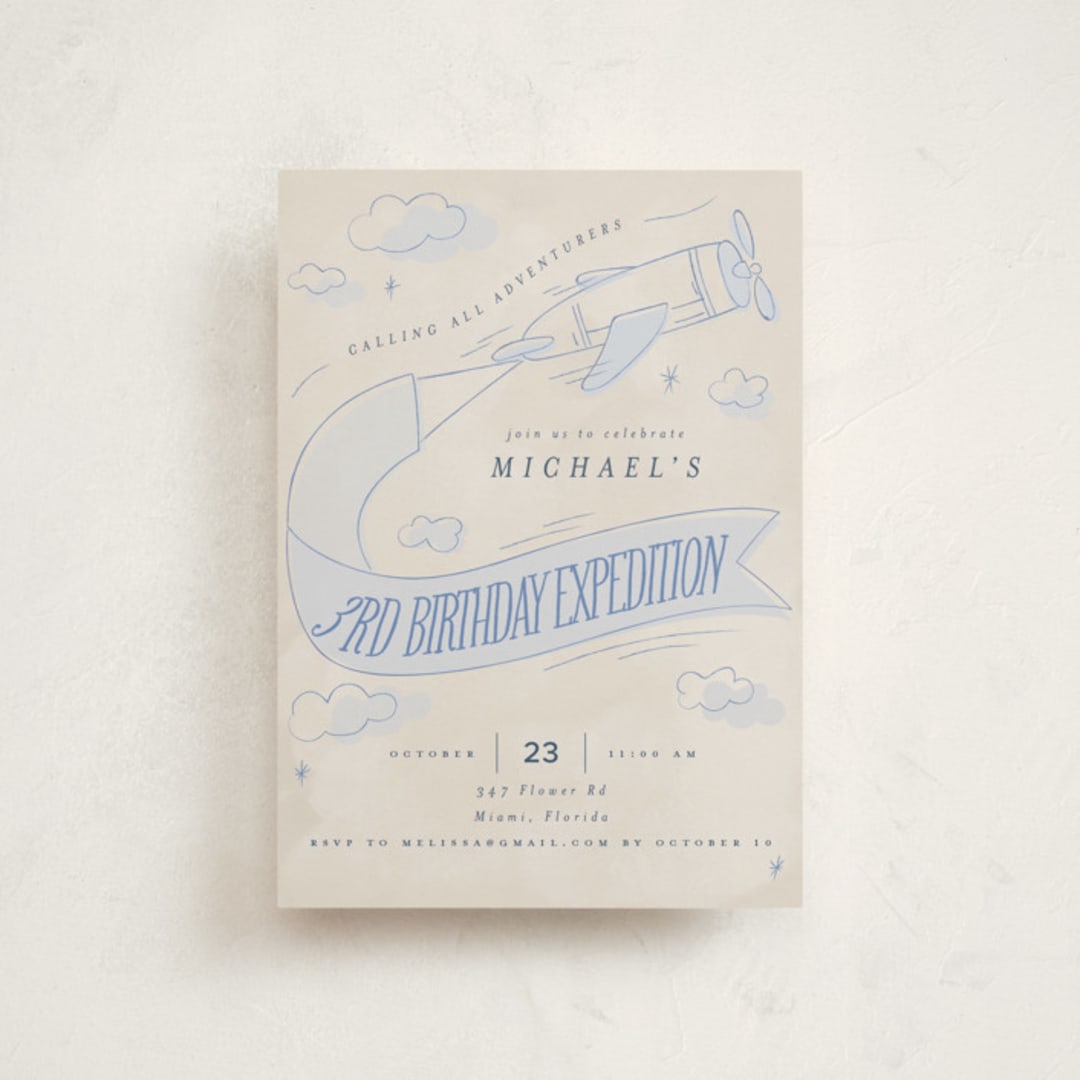 "Fly With Me" - Children's Birthday Party Invitations in Sky by Vera Lim - Front