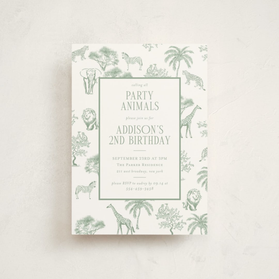 "Safari Toile" - Children's Birthday Party Invitations in Palm by Jenna Holcomb - Front