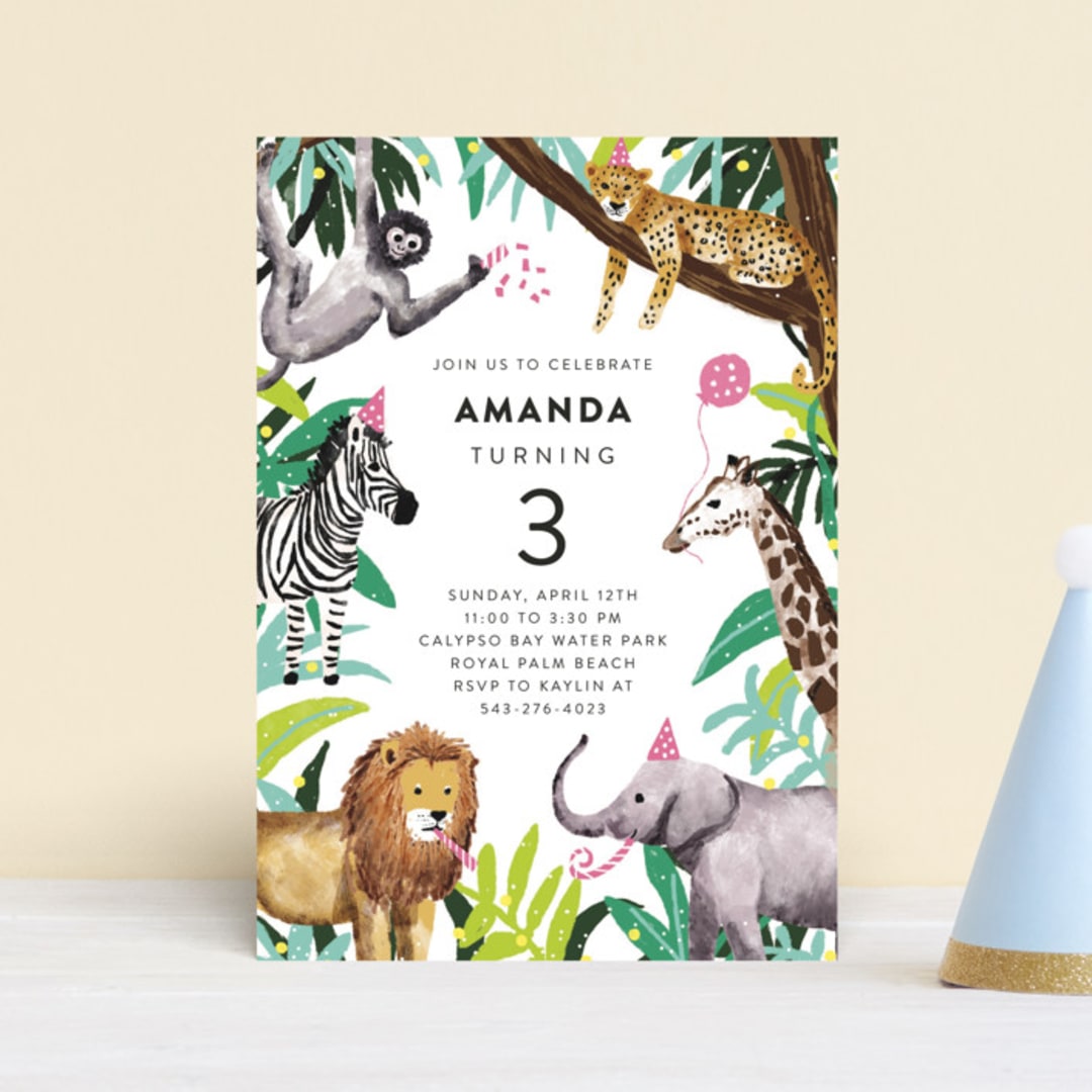 "Jungle Party" - Children's Birthday Party Invitations in Dragon Fruit by Cass Loh - Front
