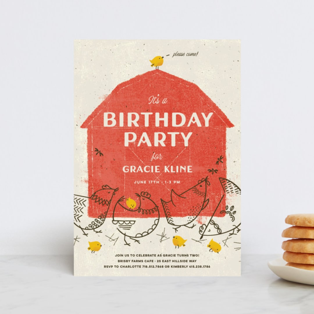 "Barnyard Parade" - Children's Birthday Party Invitations in Barn by Kimberly Morgan - Front