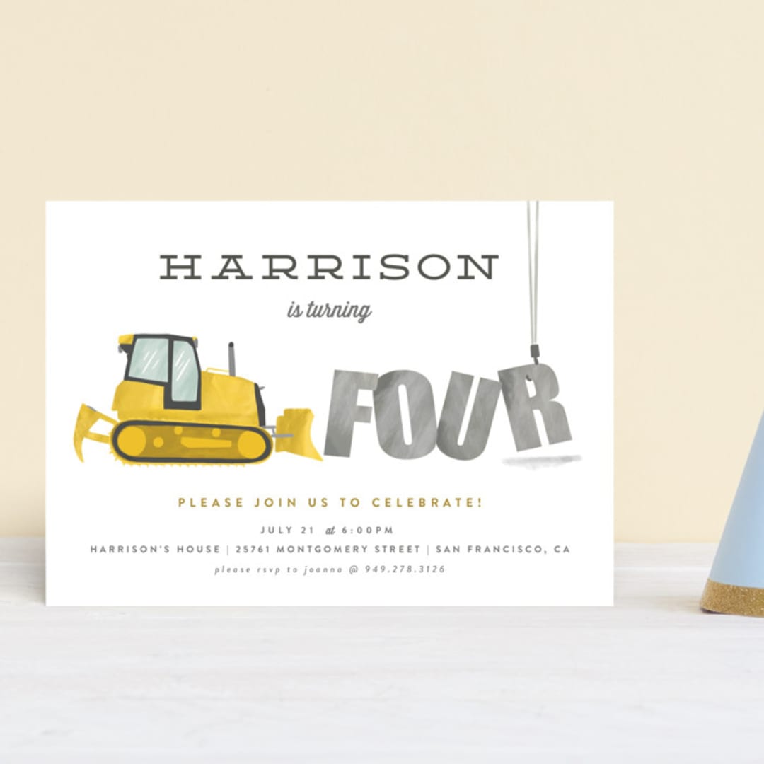 "Bulldozer Bash" - Children's Birthday Party Invitations in Haystack by Joanna Griffin - Front