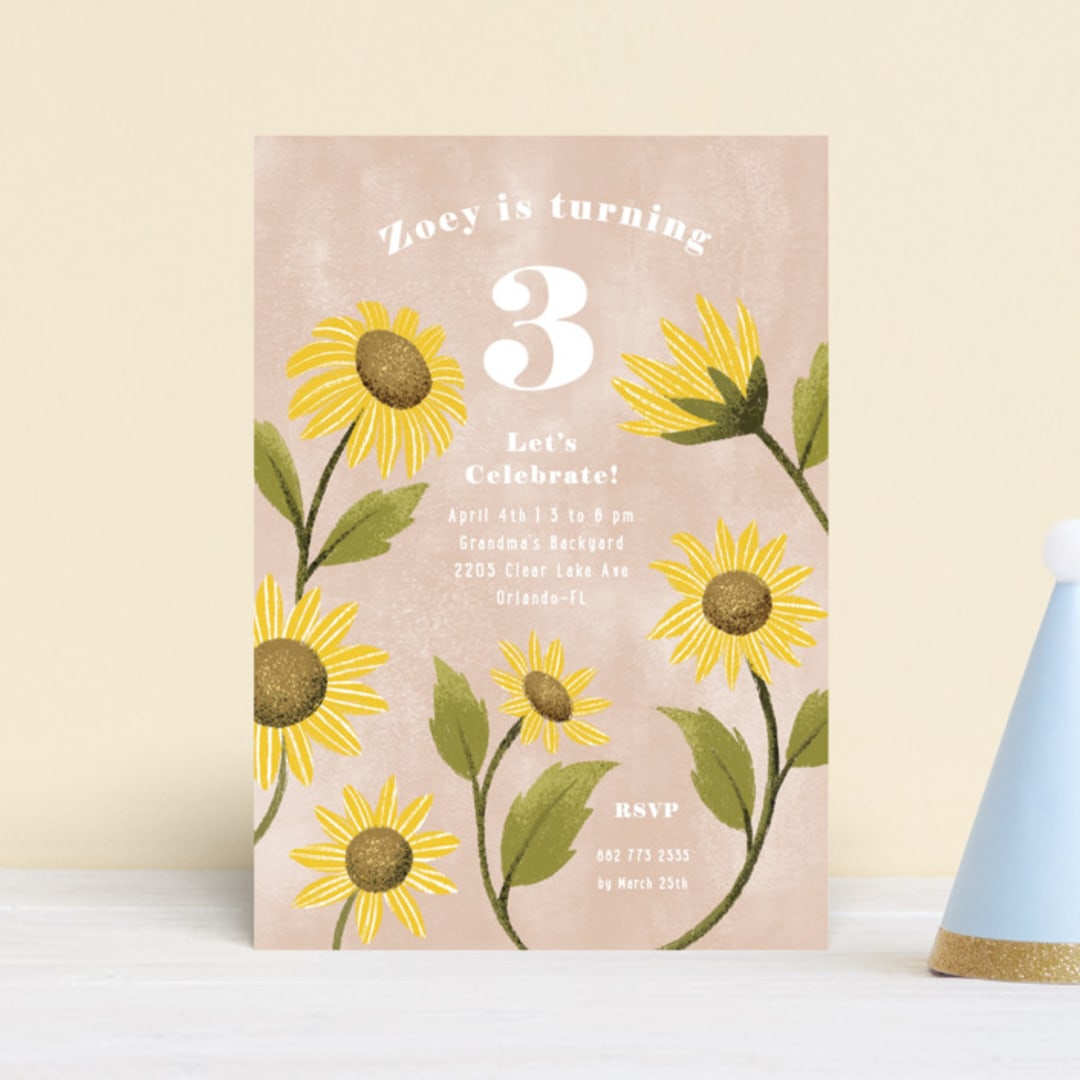 "Sunflower Party" - Children's Birthday Party Invitations in Blush by Pati Cascino - Front