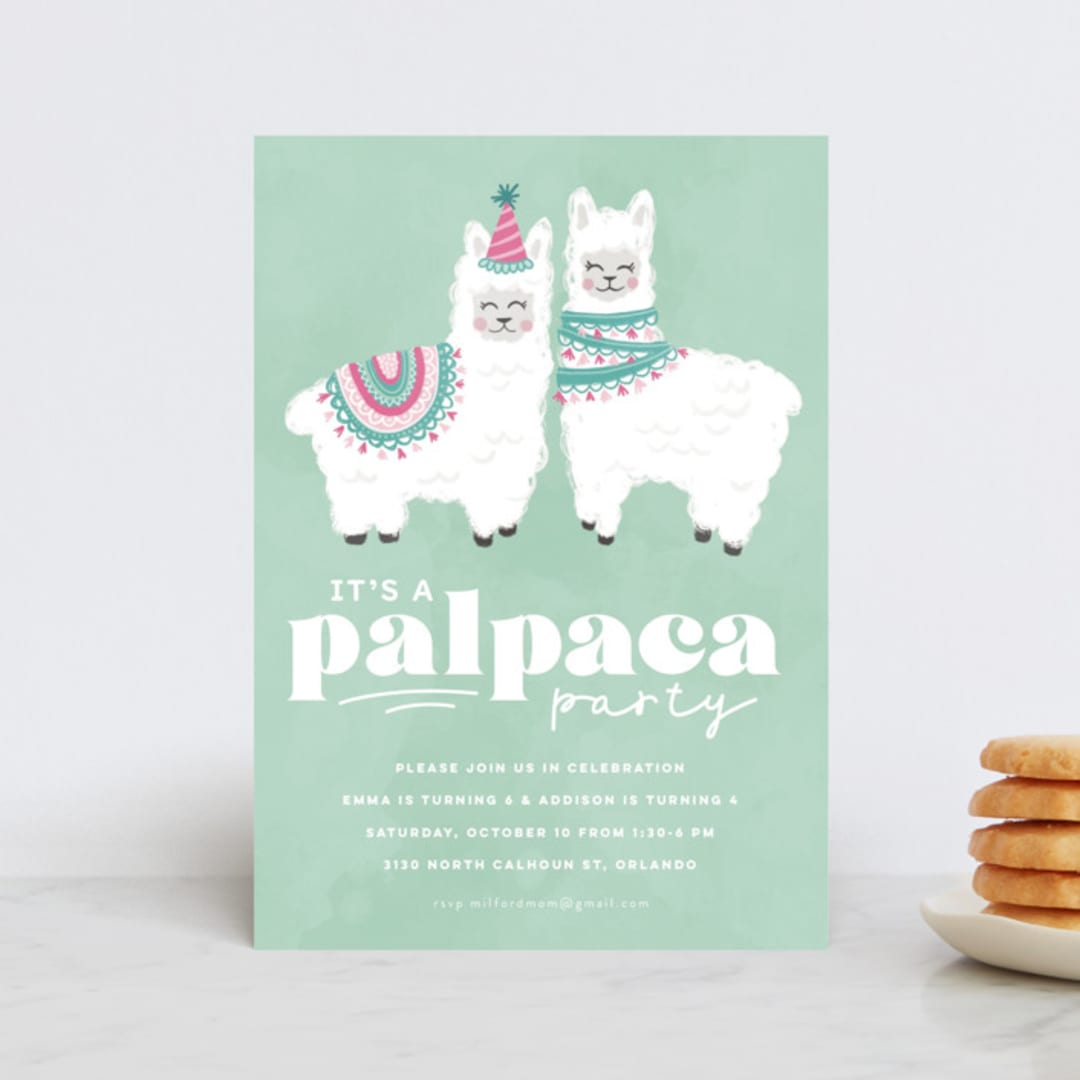 "PALpaca" - Children's Birthday Party Invitations in Aqua by Jessie Steury - Front