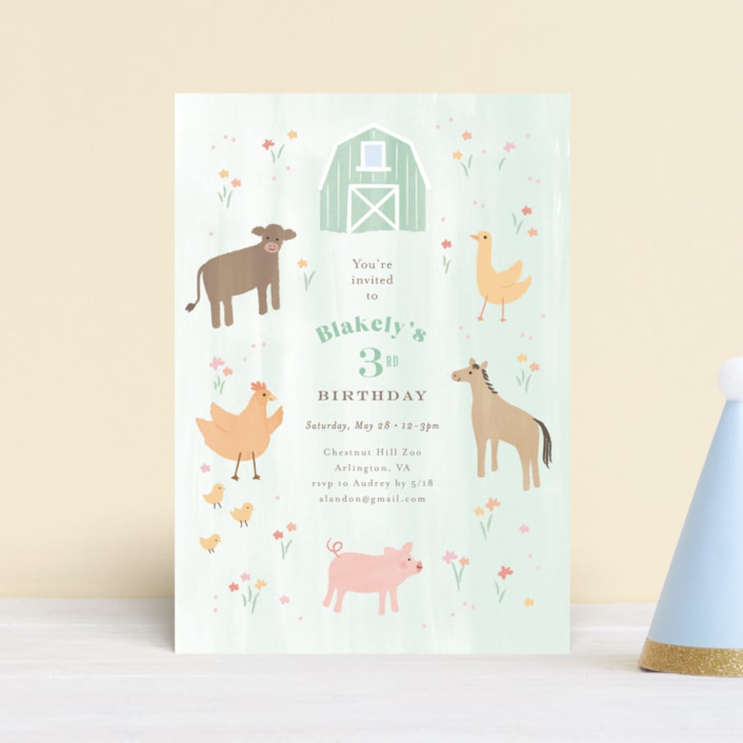 "storybook farm" - Children's Birthday Party Invitations in Mint by Jennifer Wick - Front