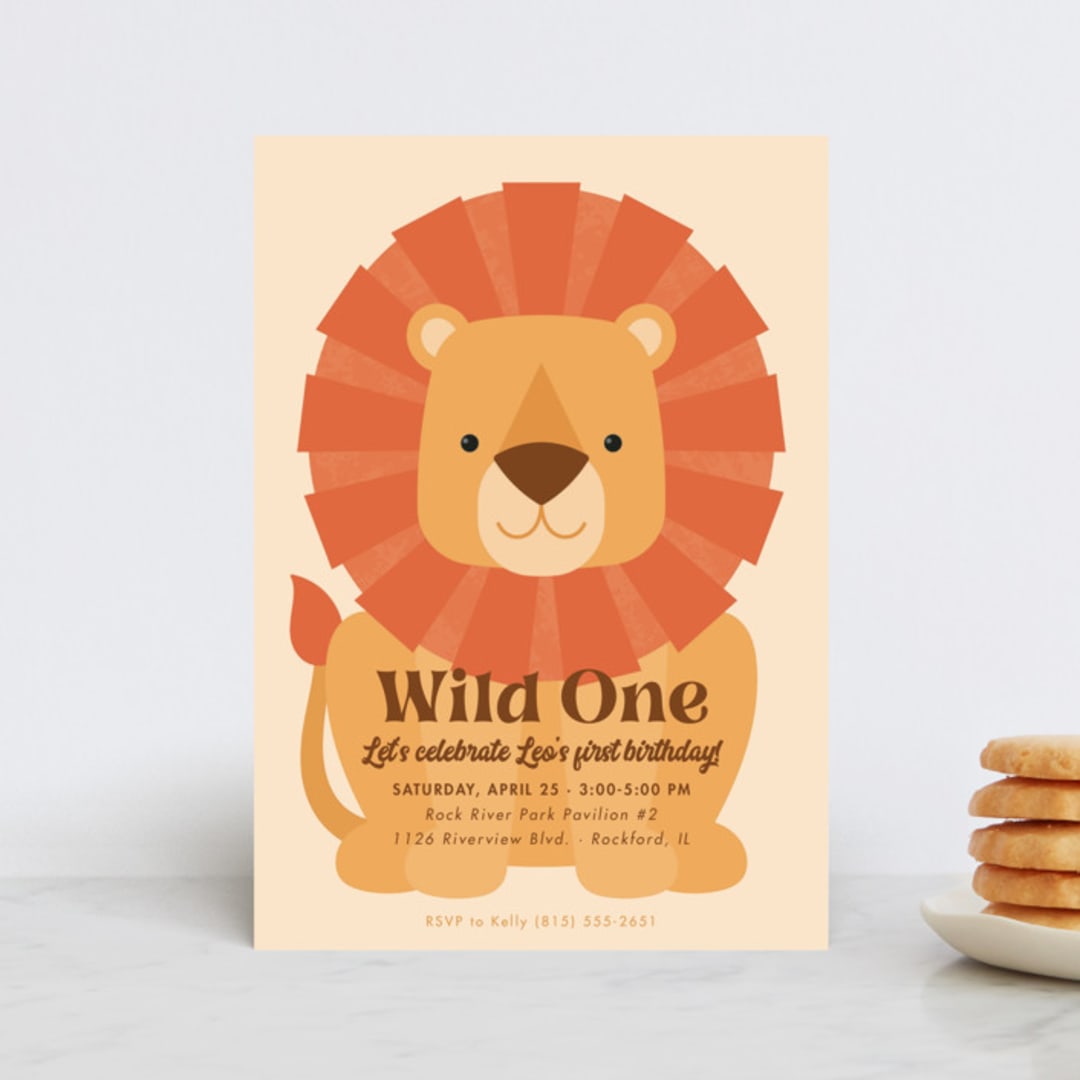 "Wild Lion" - Children's Birthday Party Invitations in Sand by Kacey Kendrick Wagner - Front