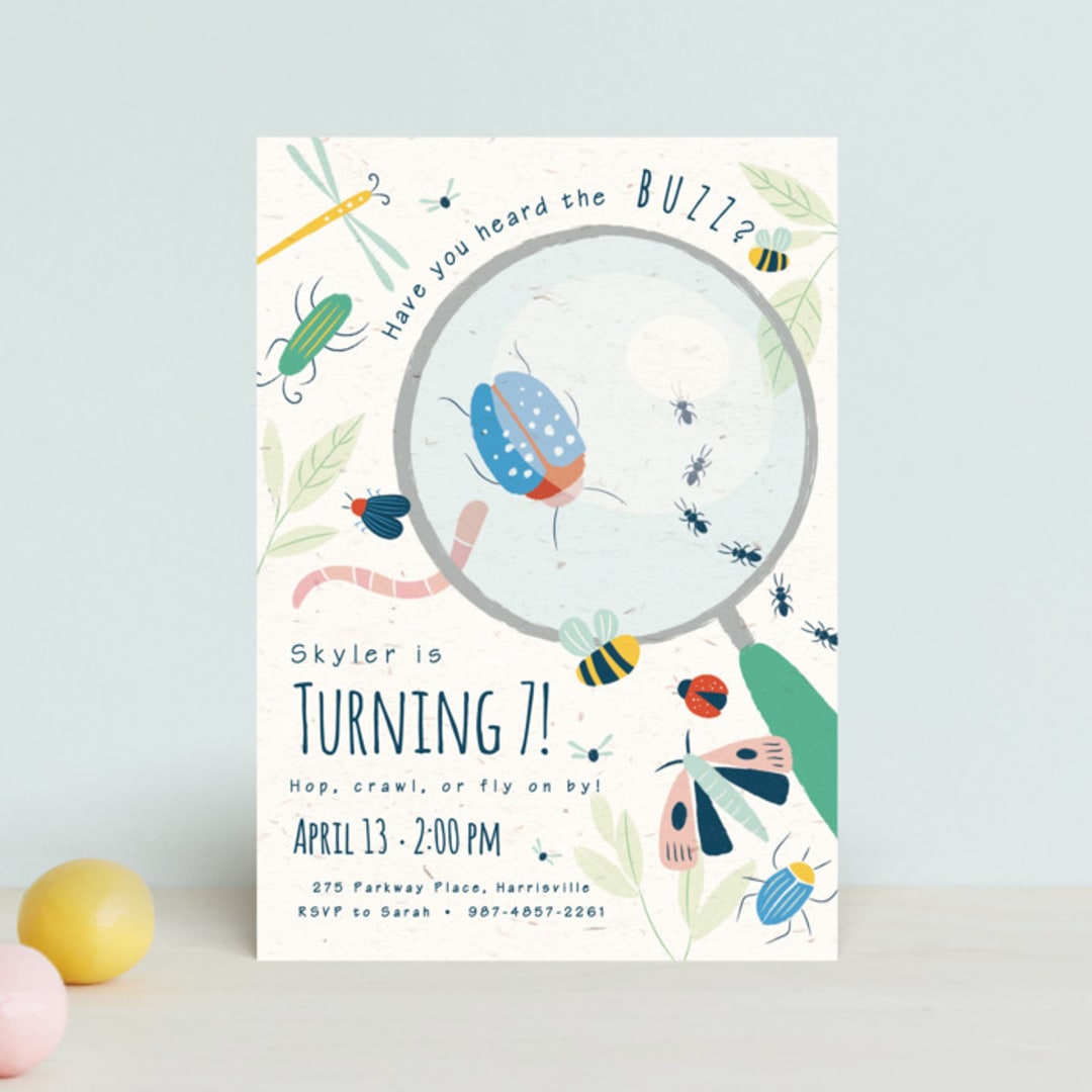 "Buzzing Birthday" - Children's Birthday Party Invitations in Dragonfly by Kiersten Garner - Front