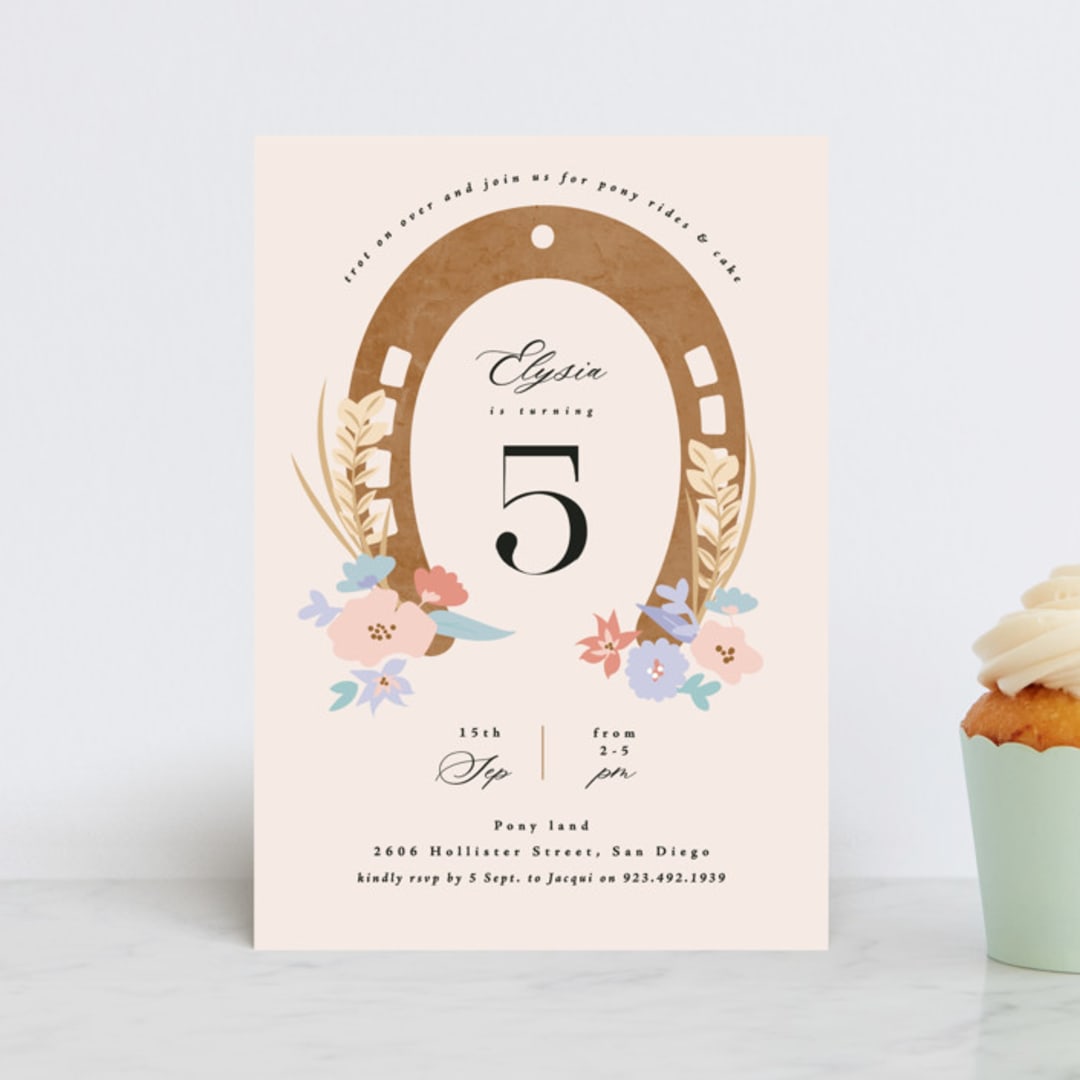 "Pretty Pony" - Children's Birthday Party Invitations in Rose by Corinne Malesic - Front