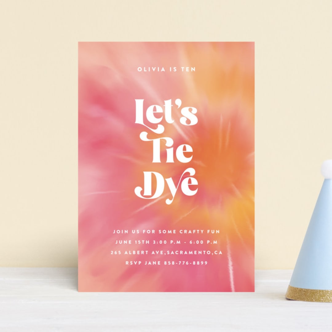 "Tie Dye Party" - Children's Birthday Party Invitations in Coral by Nazia Hyder - Front