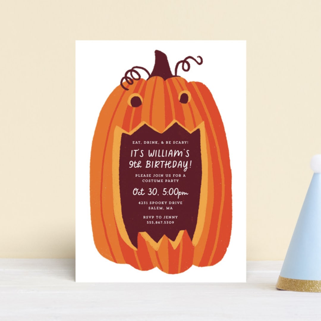 "Eat, Drink, and be Scary" - Children's Birthday Party Invitations in Vanilla Spice by Rebecca Smith - Front