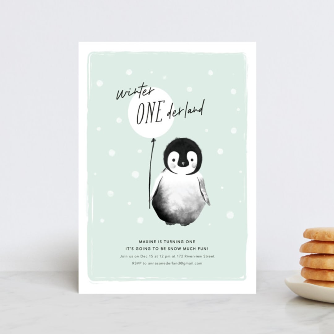 "ONEderland" - Children's Birthday Party Invitations in Mint by Vivian Yiwing - Front