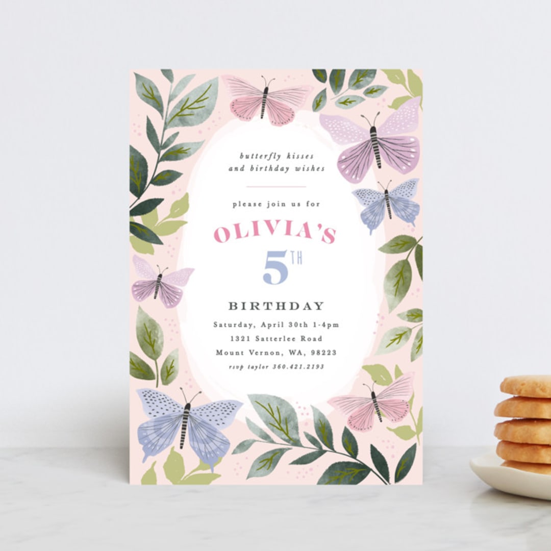 "butterfly kisses" - Children's Birthday Party Invitations in Petal by Karidy Walker - Front