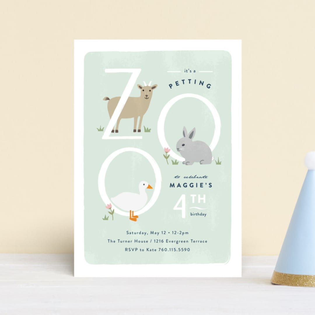 "Petting Zoo Letters" - Children's Birthday Party Invitations in Grass by Carolyn MacLaren - Front