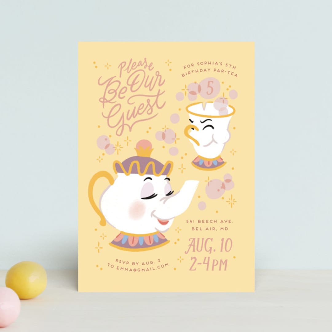 "Disney Enchanted Beauty And The Beast Tea Party" - Children's Birthday Party Invitations in Lemonade by Rebecca Smith - Front