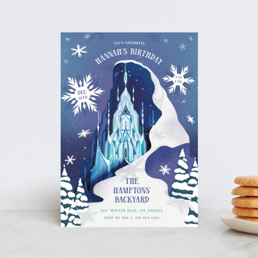 "Elsa's Ice Castle from Disney's Frozen" - Children's Birthday Party Invitations in Majestic by Becky Nimoy - Front