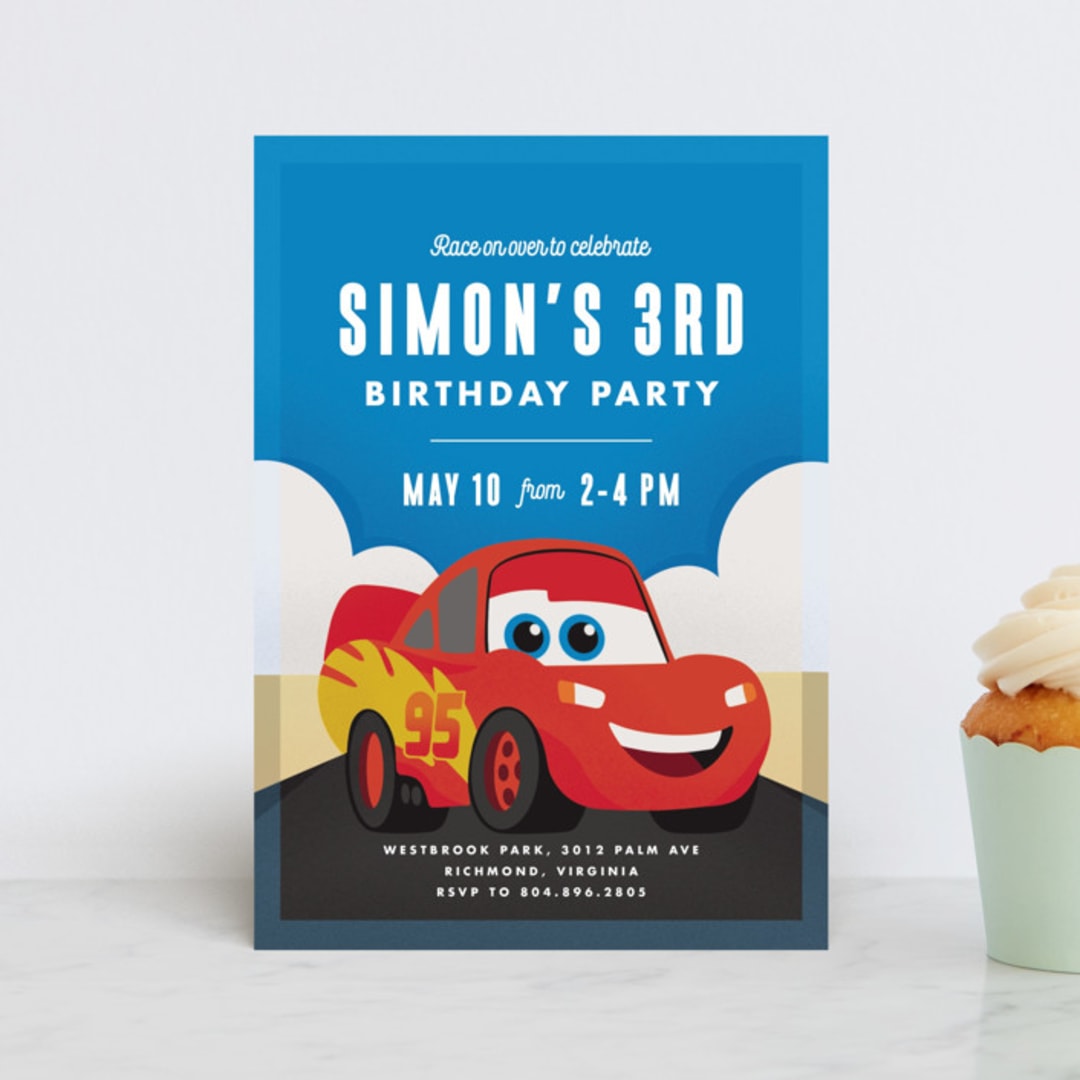 "Disney and Pixar's Cars Kachow" - Children's Birthday Party Invitations in Sky by Carly Reed Walker - Front