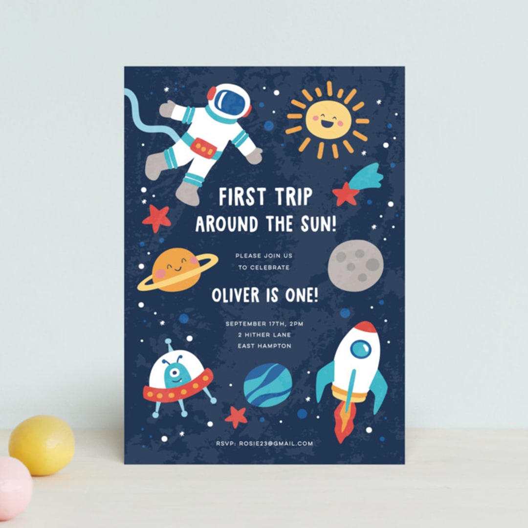 "space age" - Children's Birthday Party Invitations in Midnight by peetie design - Front