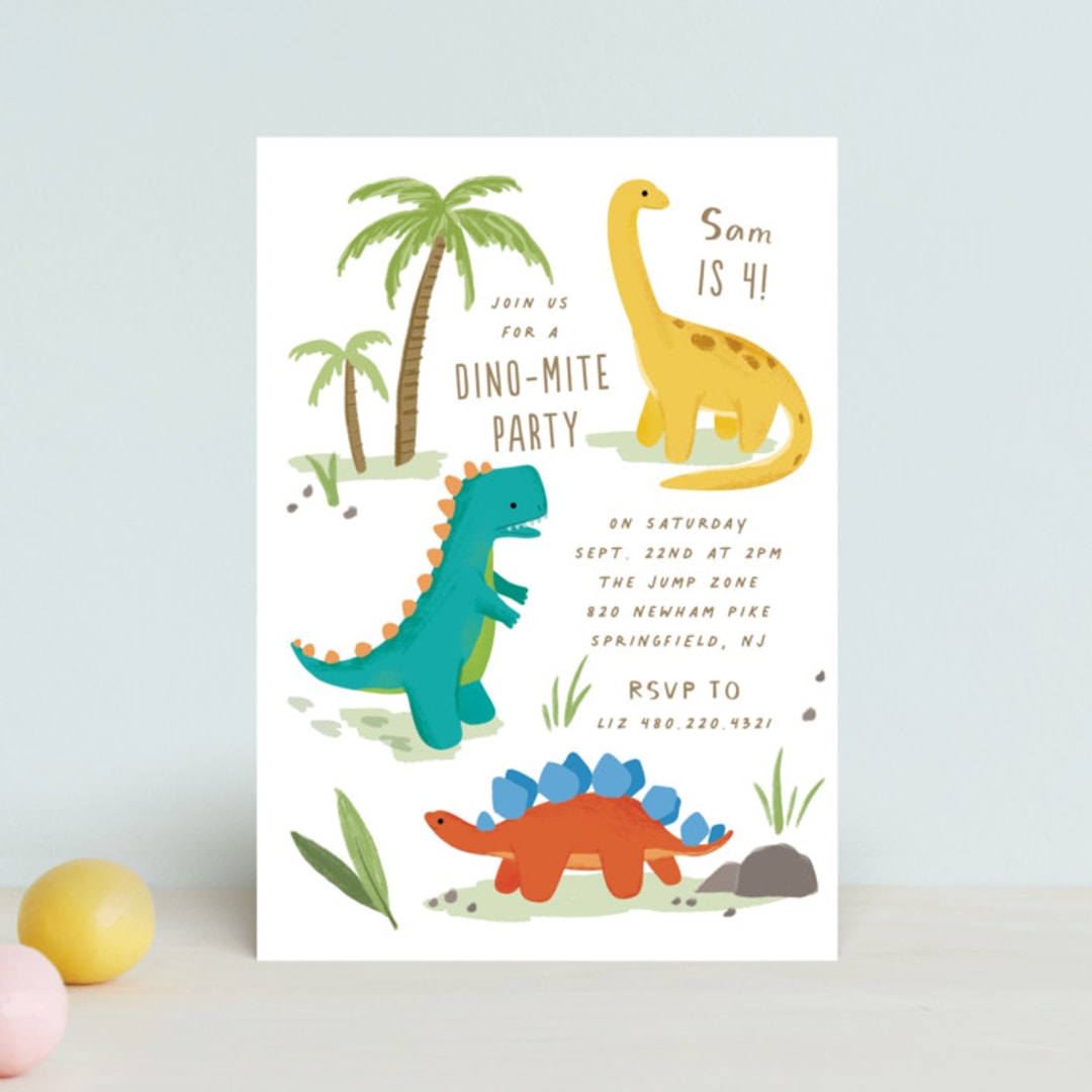 "Dino Zone" - Children's Birthday Party Invitations in Marshmallow by Everett Paper Goods - Front