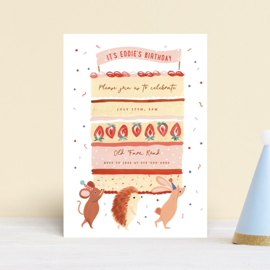 "Cake carry" - Children's Birthday Party Invitations in Strawberry Shortcake by Sarah Knight - Front