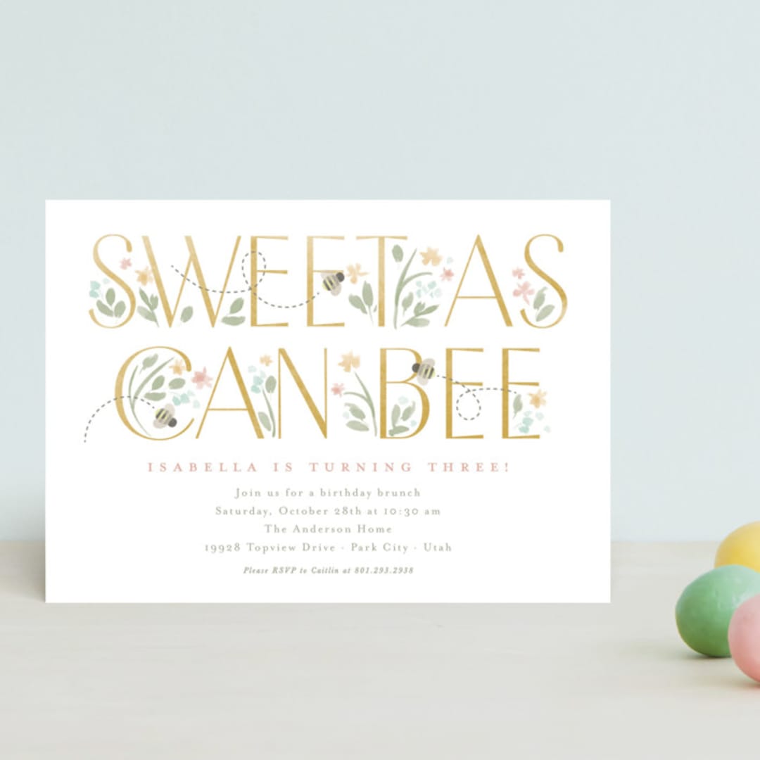 "Sweet As Can Bee" - Children's Birthday Party Invitations in Linen by Robert and Stella - Front