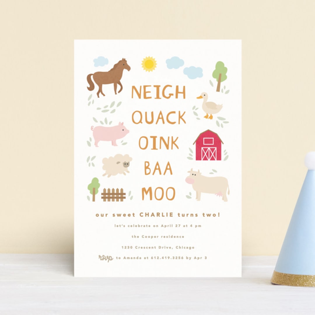 "Barnyard noises" - Children's Birthday Party Invitations in Cotton by Creo Study - Front