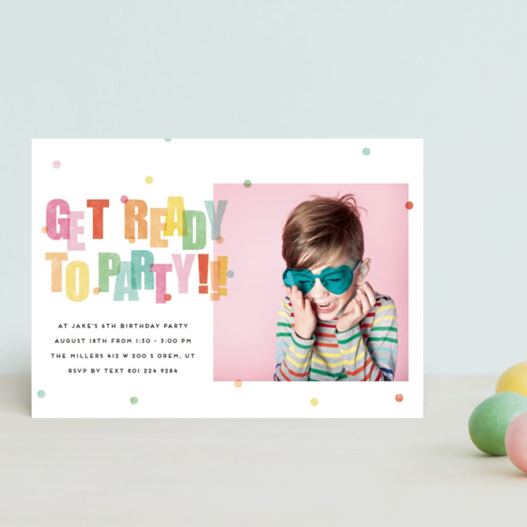 "Get Ready to Party" - Children's Birthday Party Invitations in Sprinkles by Stephanie Hawkes - Front
