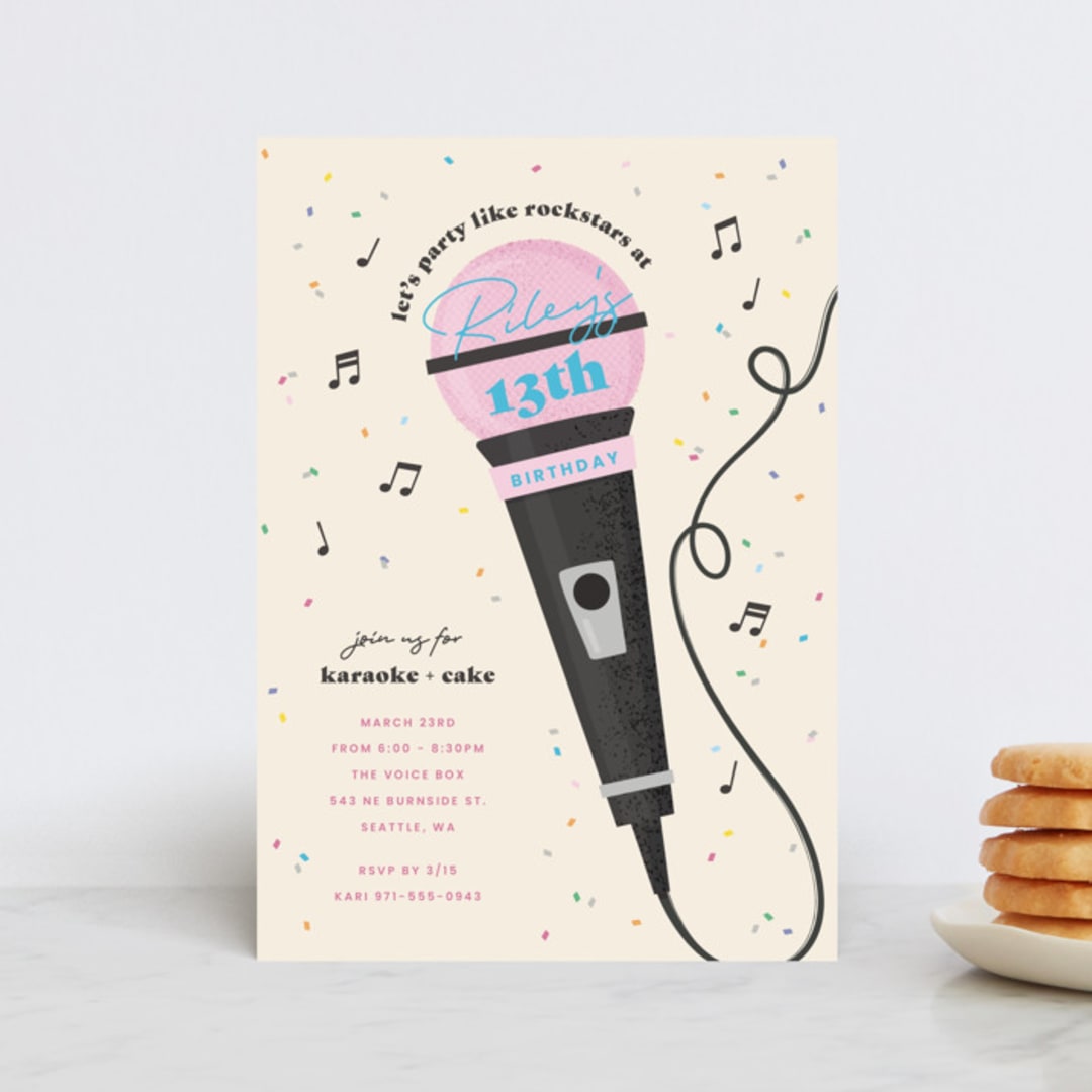 "Karaoke Time" - Children's Birthday Party Invitations in Electric Blue by Lisa McLean - Front