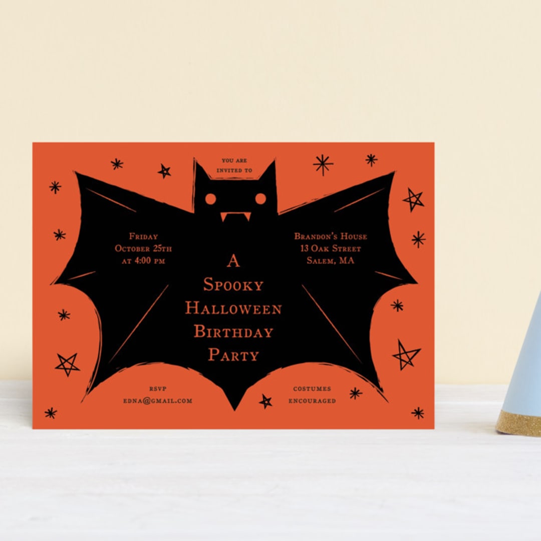 "Spooky Bat" - Children's Birthday Party Invitations in Hibiscus by Ani Somi - Front