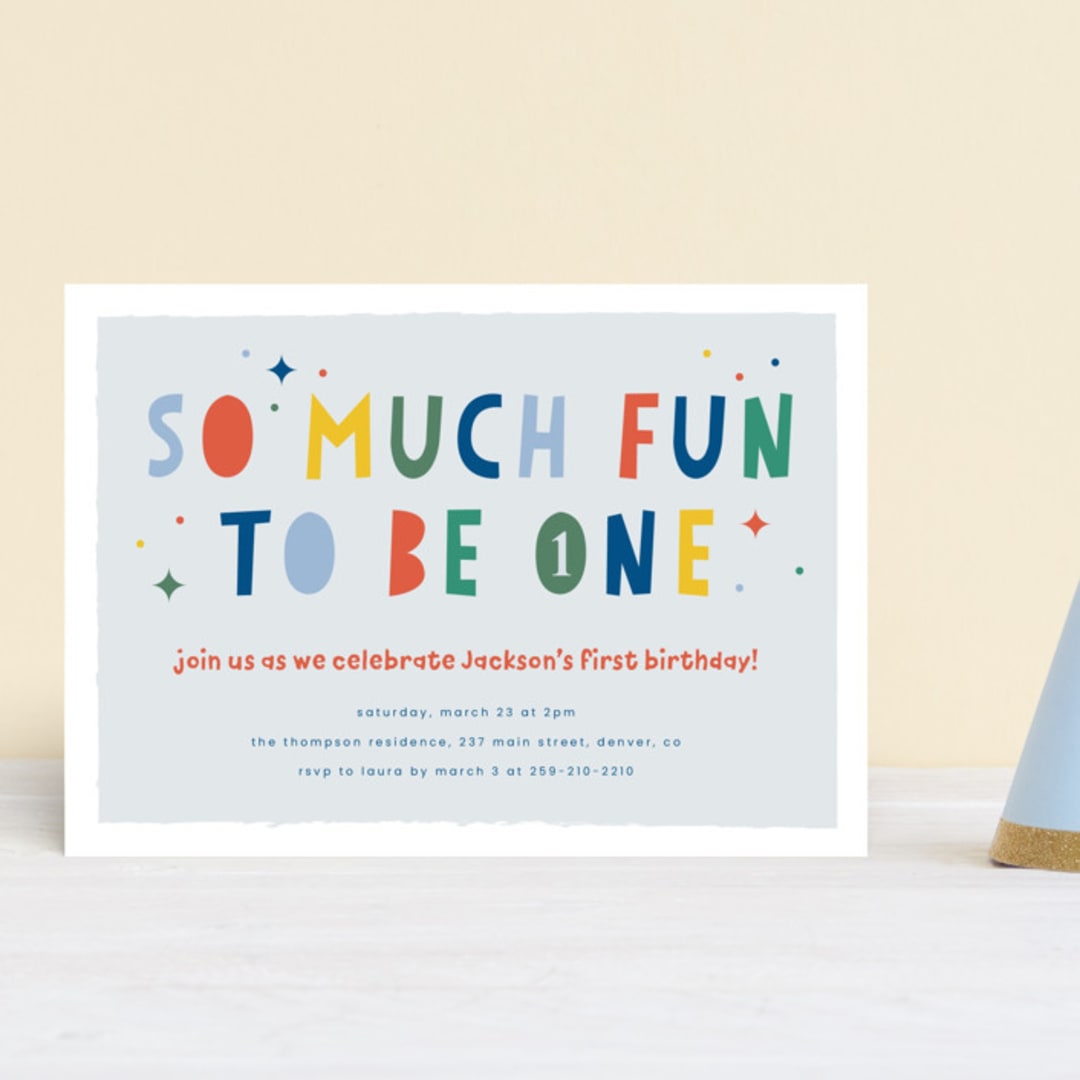 "One is So Fun" - Children's Birthday Party Invitations in Dino by Ashlee Townsend - Front