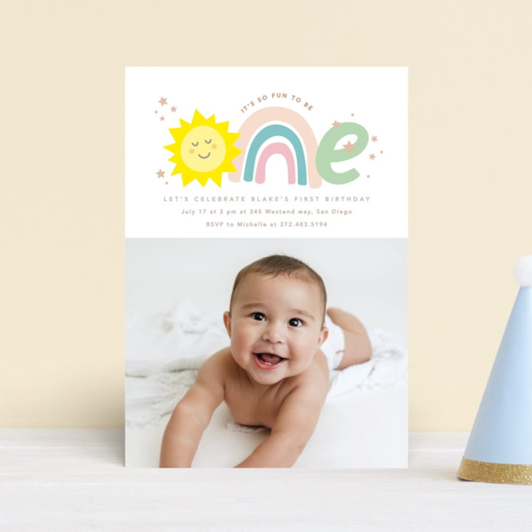 "so fun to be one" - Children's Birthday Party Invitations in Rainbow by Creo Study - Front