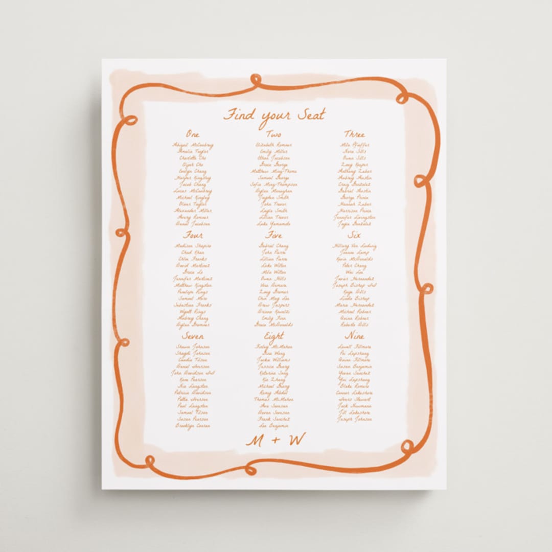 "Giardino" - Custom Seating Charts in Flame by Pati Cascino - Front