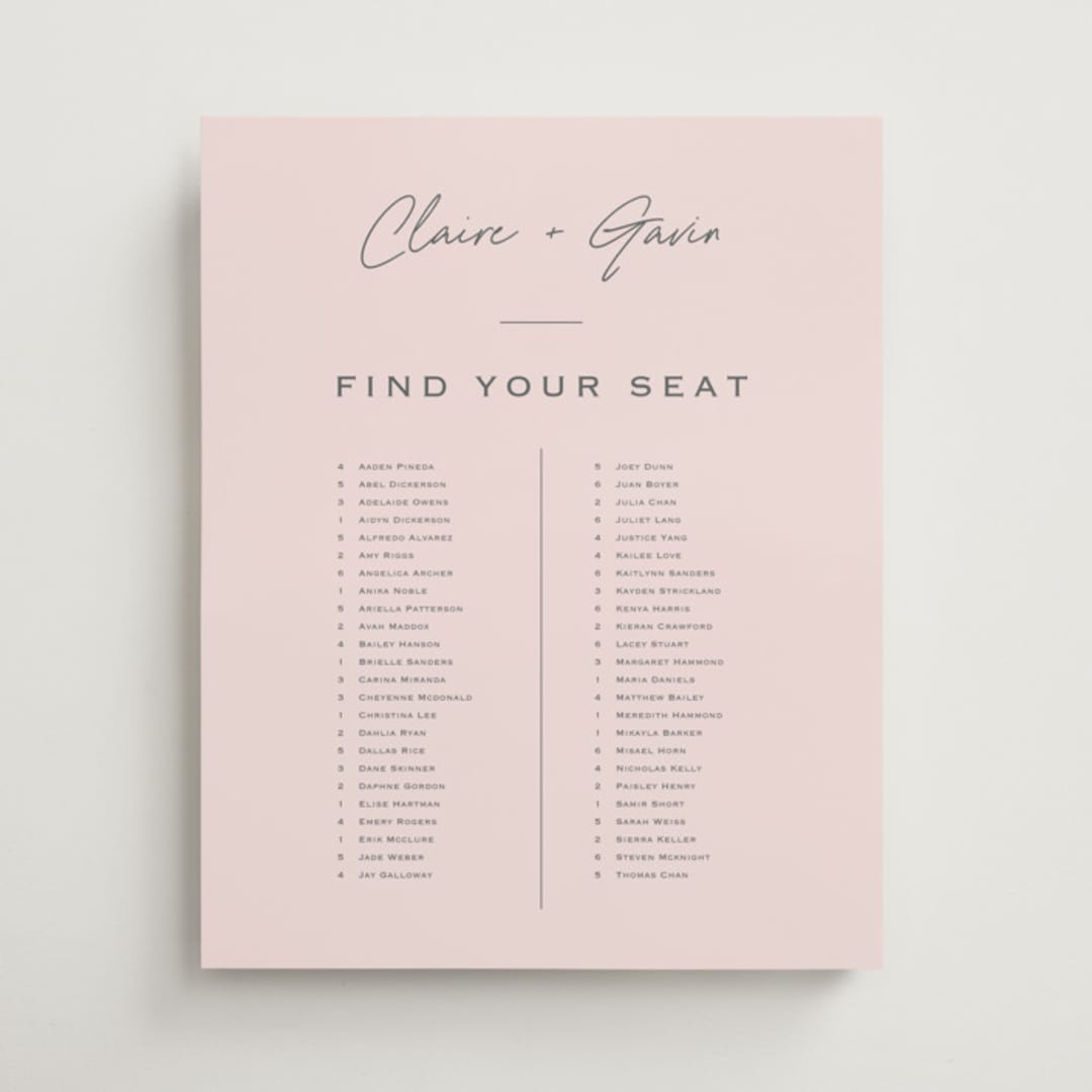 "Chic Names" - Custom Seating Charts in Blush by Carolyn MacLaren - Front