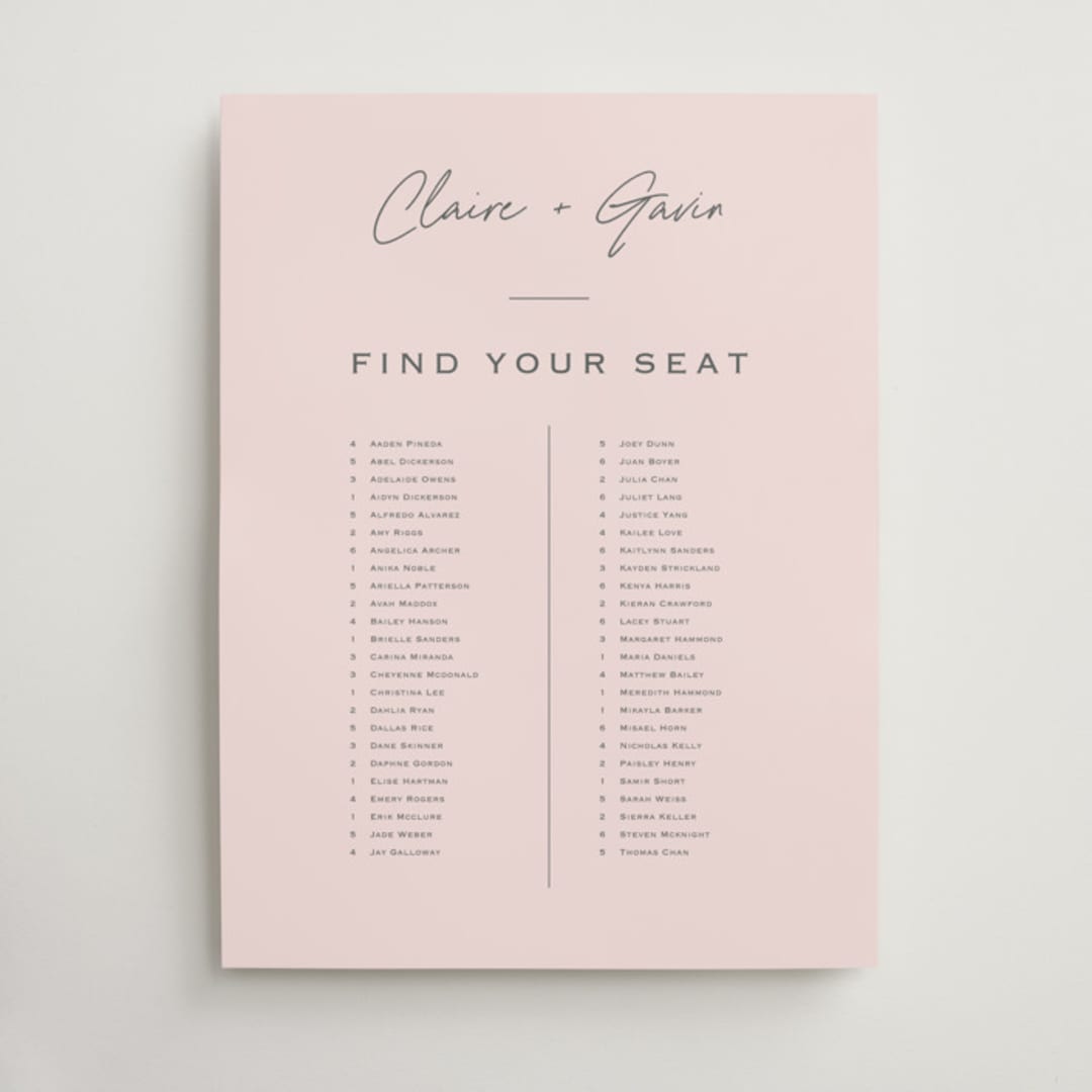 "Chic Names" - Custom Seating Charts in Blush by Carolyn MacLaren - Front