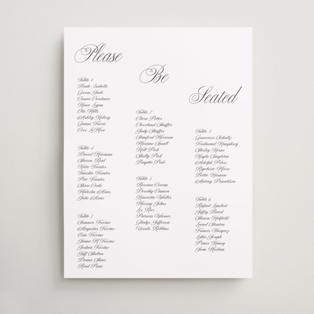 "Simple Script" - Custom Seating Charts in Tuxedo by Claire - Front