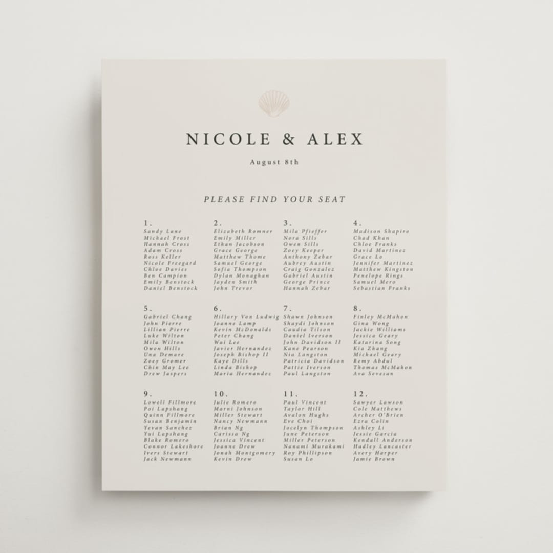 "Simple Seashell" - Custom Seating Charts in Sand by Hannah Bowman - Front