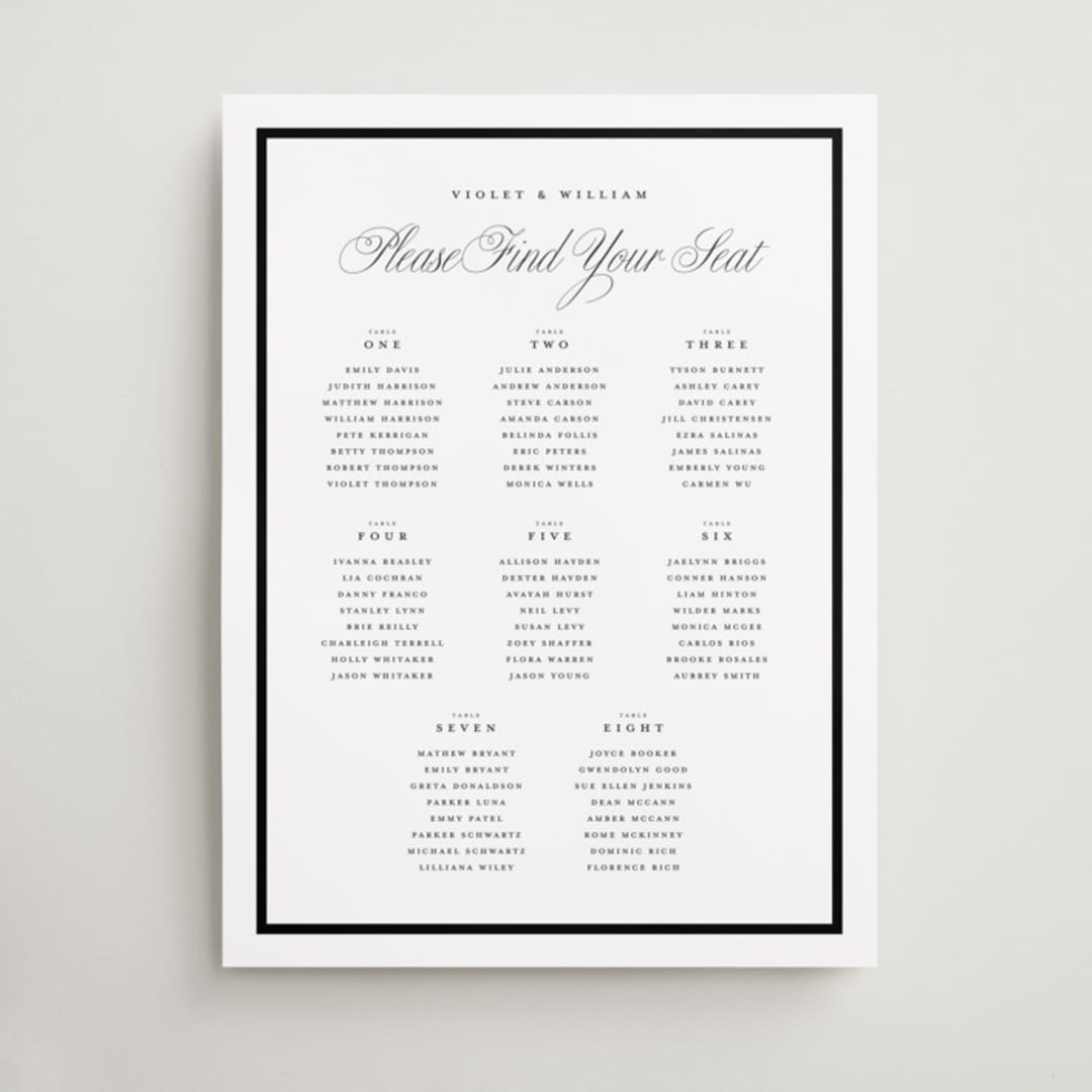"The Day" - Custom Seating Charts in Noir by mo kelley - Front
