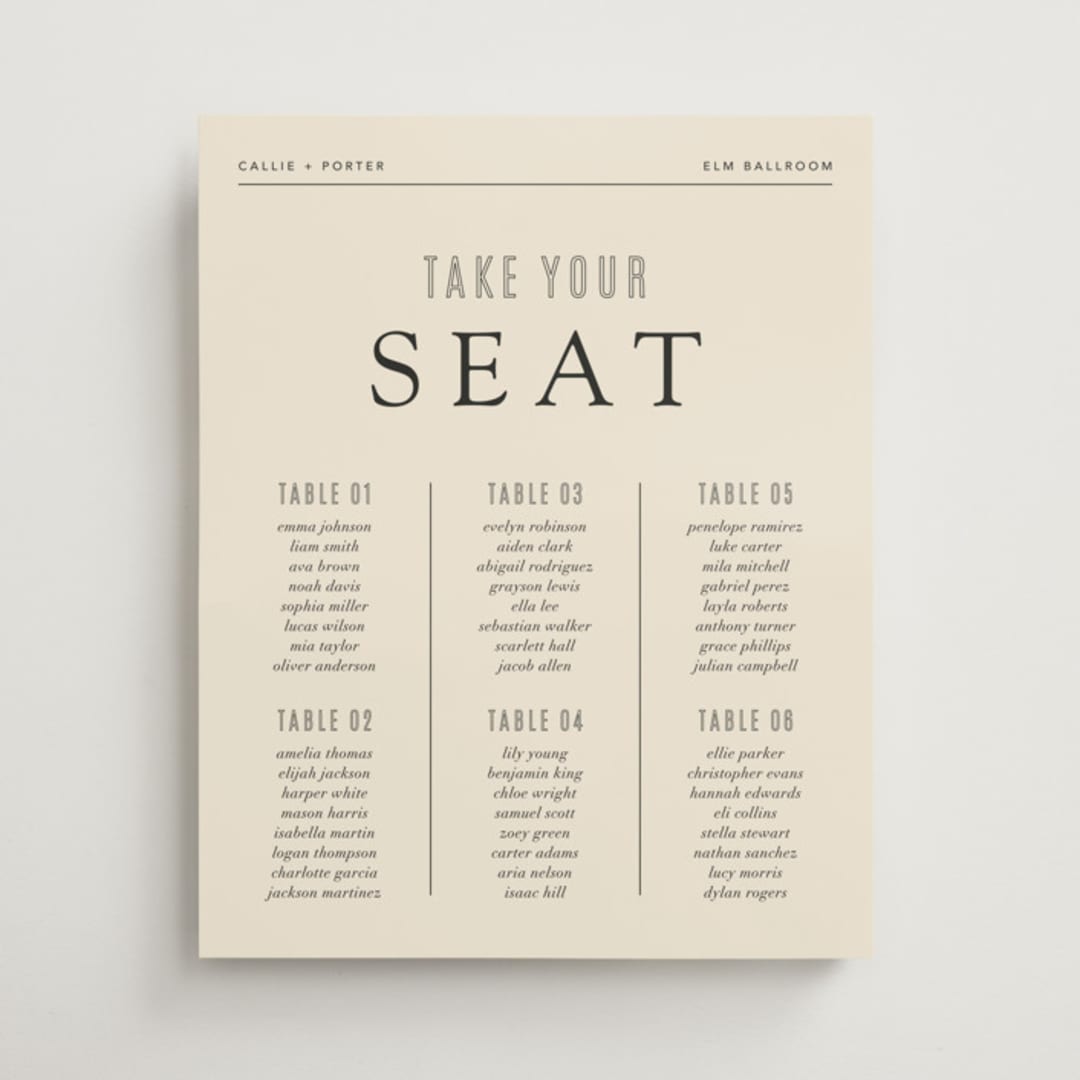 "Headliner" - Custom Seating Charts in Onyx by Kindred Fields - Front