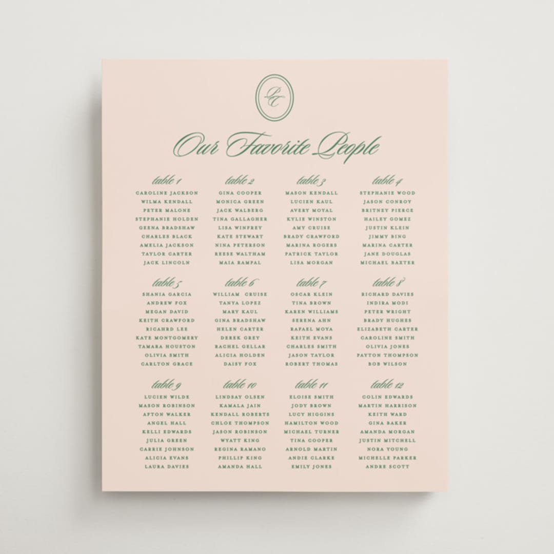 "Scripted" - Custom Seating Charts in Emerald by Creo Study - Front