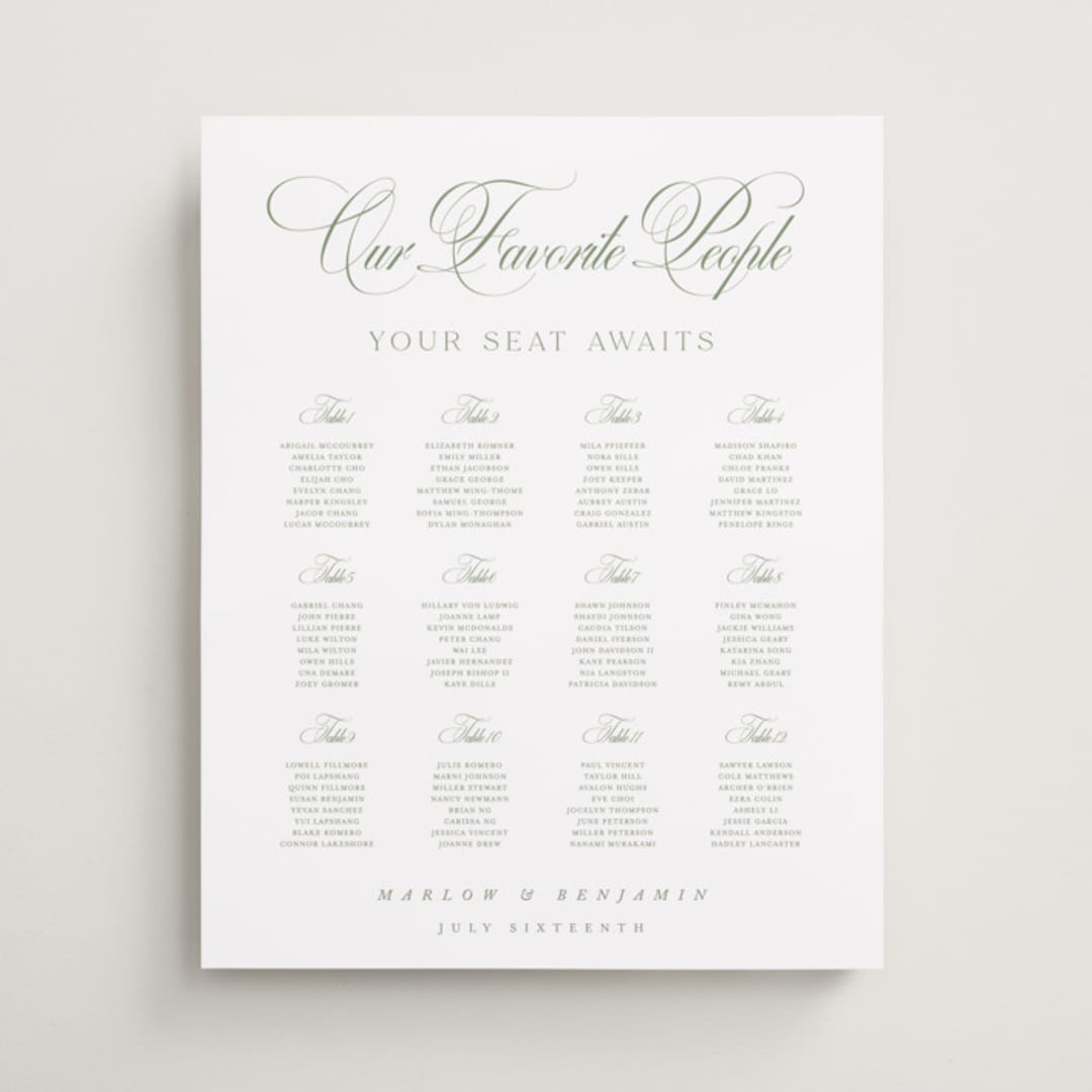 "Chic Script" - Custom Seating Charts in Garden by Kelly Schmidt - Front