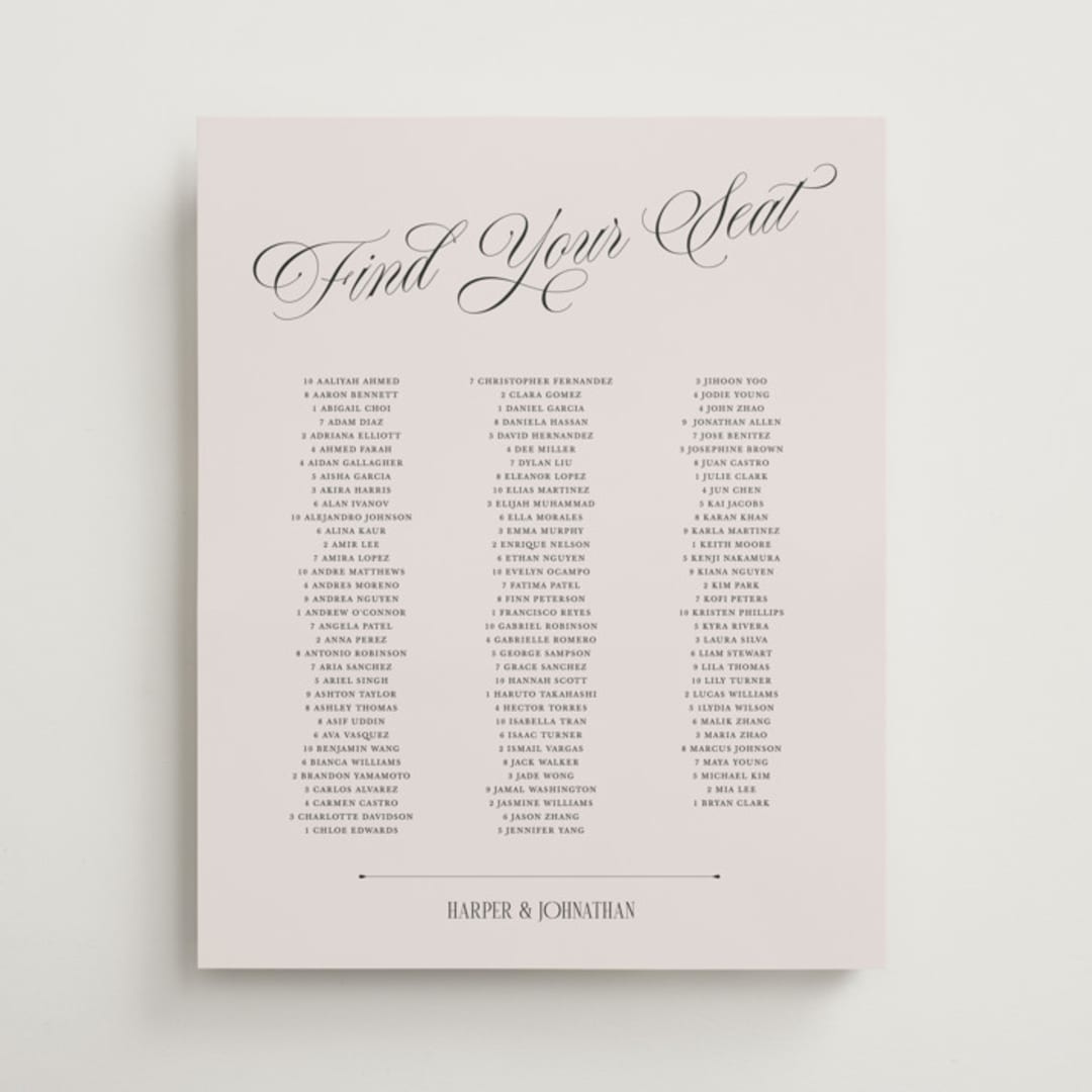 "Mirin" - Custom Seating Charts in Linen by Kate Ahn - Front