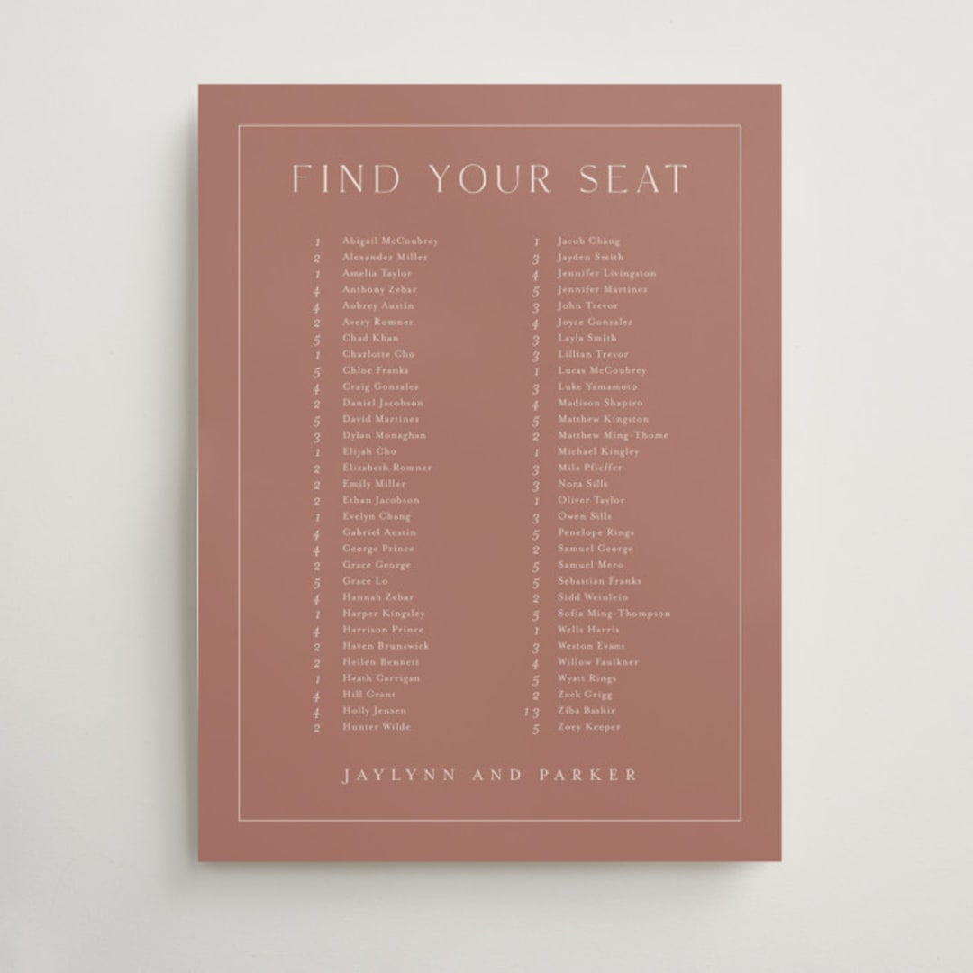 "Warm affection" - Custom Seating Charts in Dusty Rose by Stacey Meacham - Front