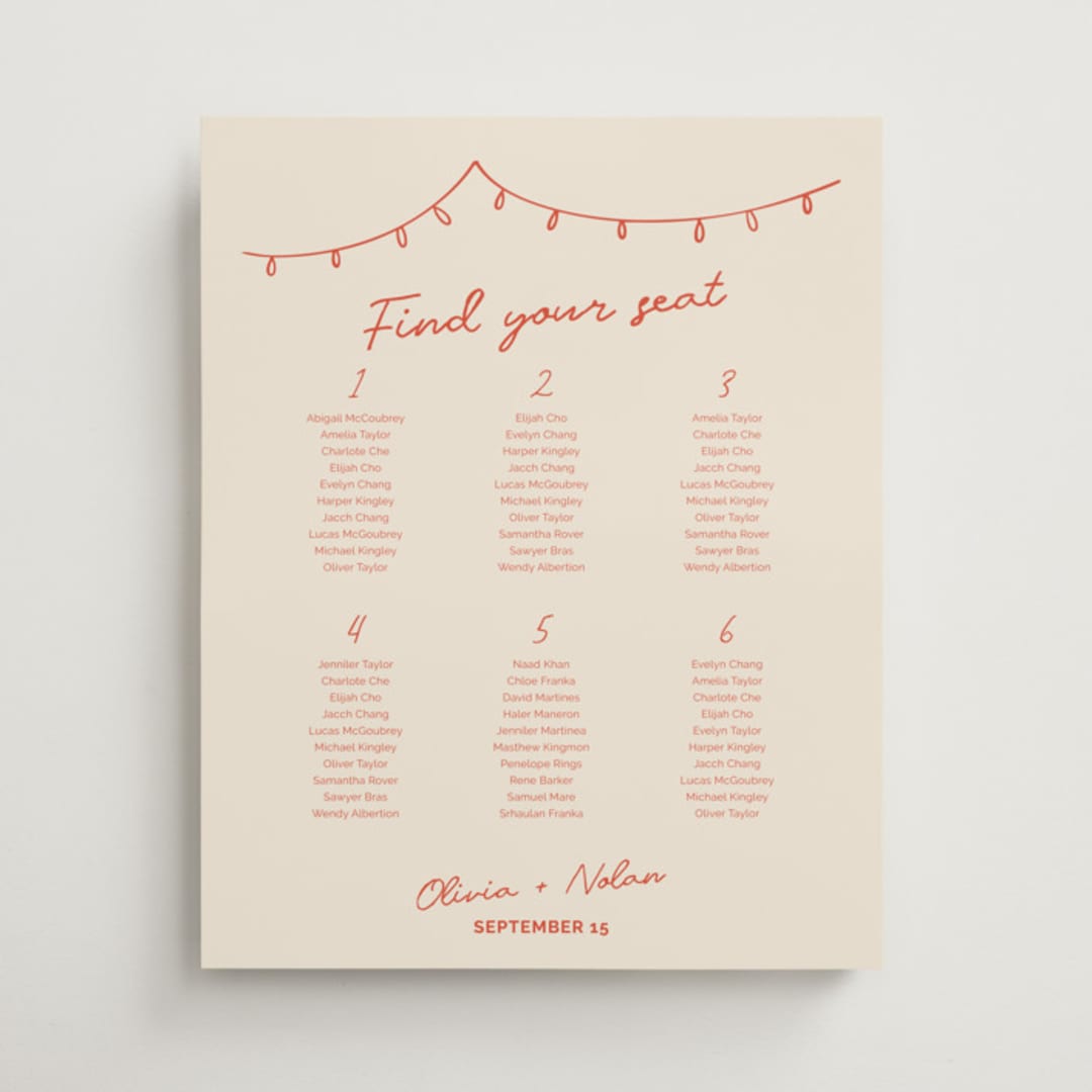 "Party On!" - Custom Seating Charts in Sangria Spark by Zove Ahhh - Front